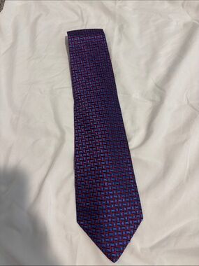 Charvet Men's Geometric Blue and Red Silk Tie